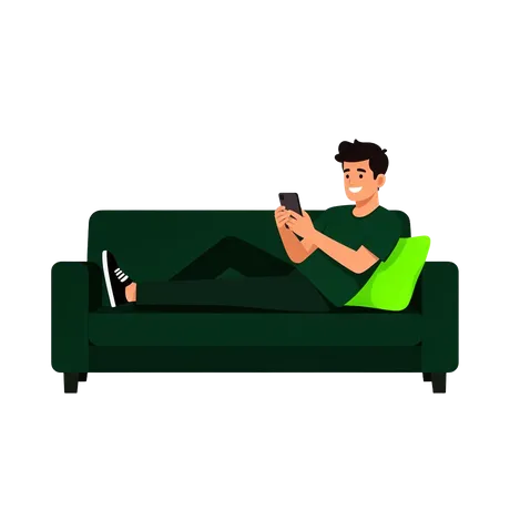 Person lounging on couch using phone for social media